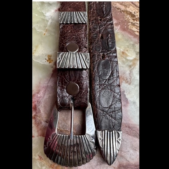 VINTAGE 1990s ANDERSON PARKETT NAVAJO RANGER SET STERLING SILVER BELT BUCKLE - Picture 1 of 8